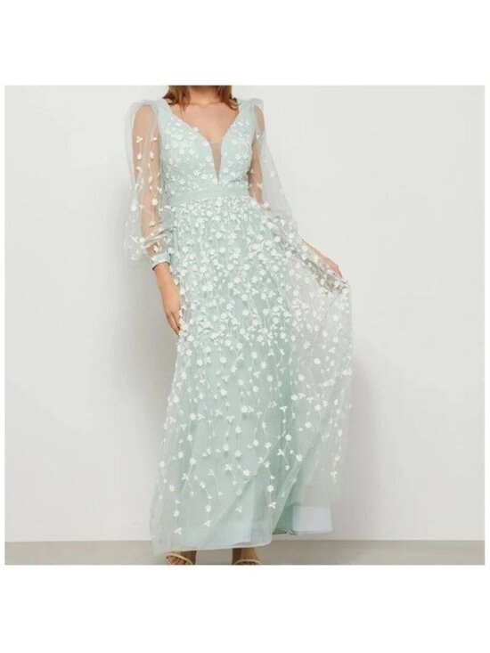 BCBGMaxAzria Dresses & Skirts - bcbgmaxazria 6 Cheyenne Appliqué Mint Lace Evening Dress Light Green Gown Prom